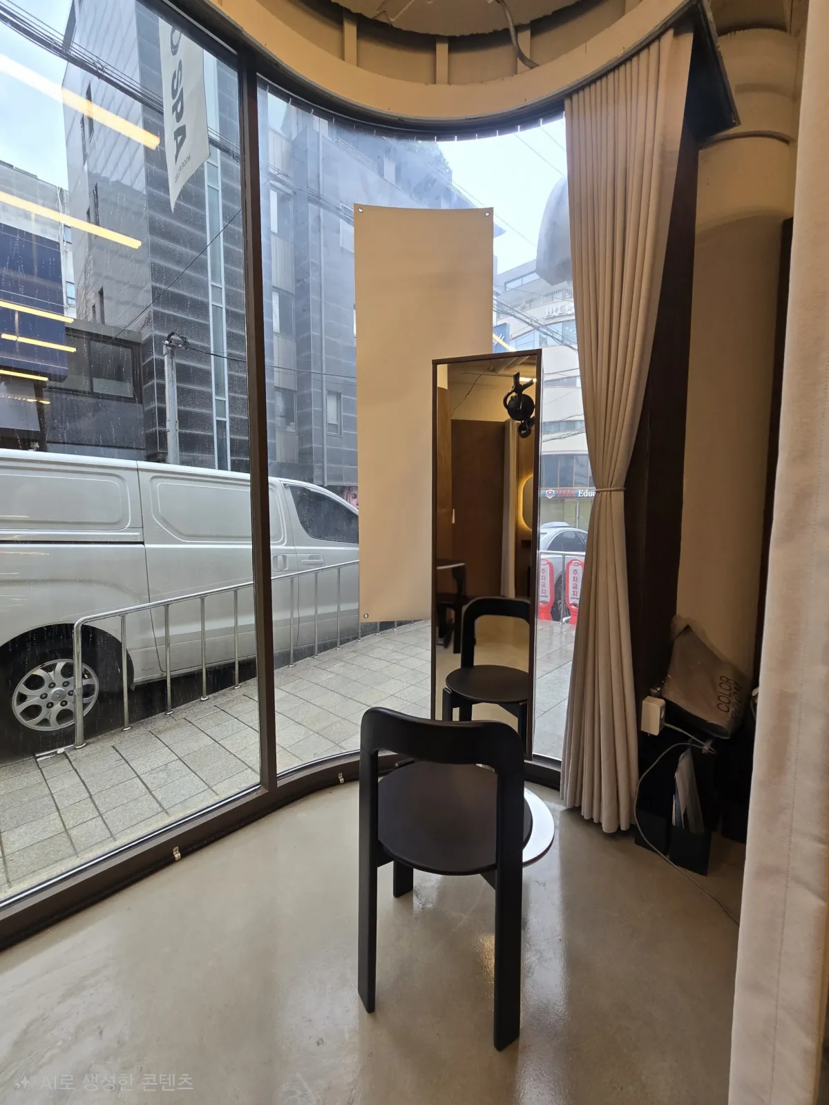 컬러룸 압구정점 통유리 창가에서 바라본 압구정 거리 전경